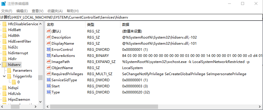 HidServ注册表项